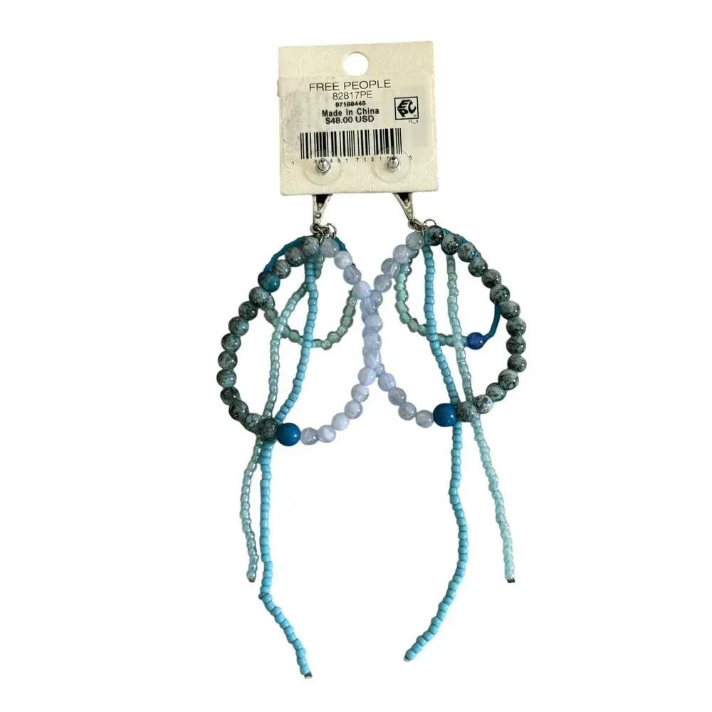 Free People Reese Mixed Sky Blue Dangle Beaded Earrings NWT